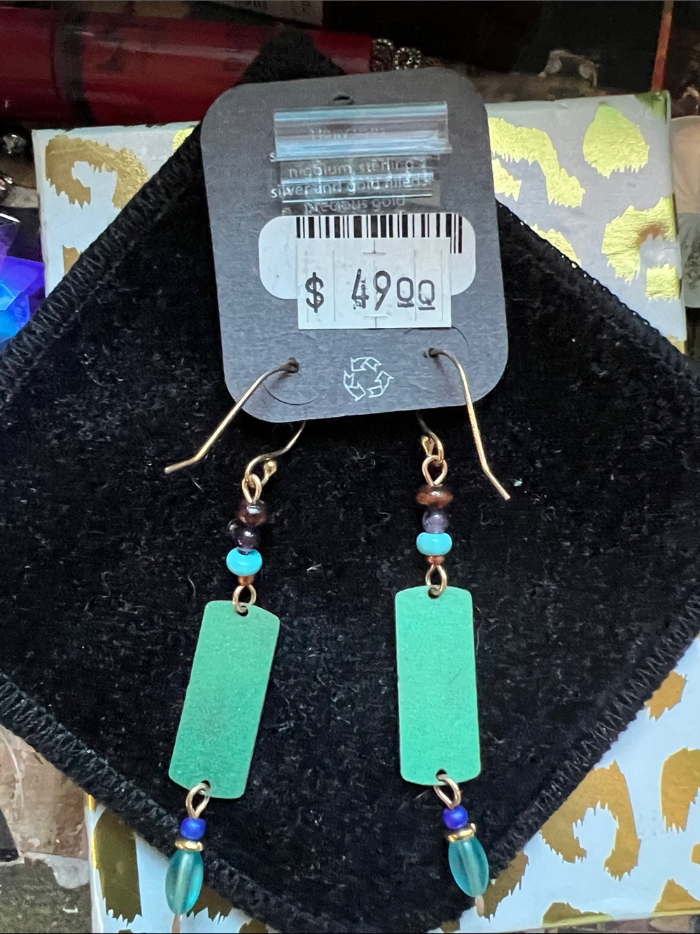 Holly Yashi Blue-Purple Dangle Earrings with Turquoise Accents - Picture 3 of 4